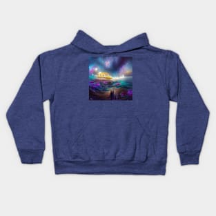 Cosmic Santa Monica Pier AI created Digital Art Kids Hoodie